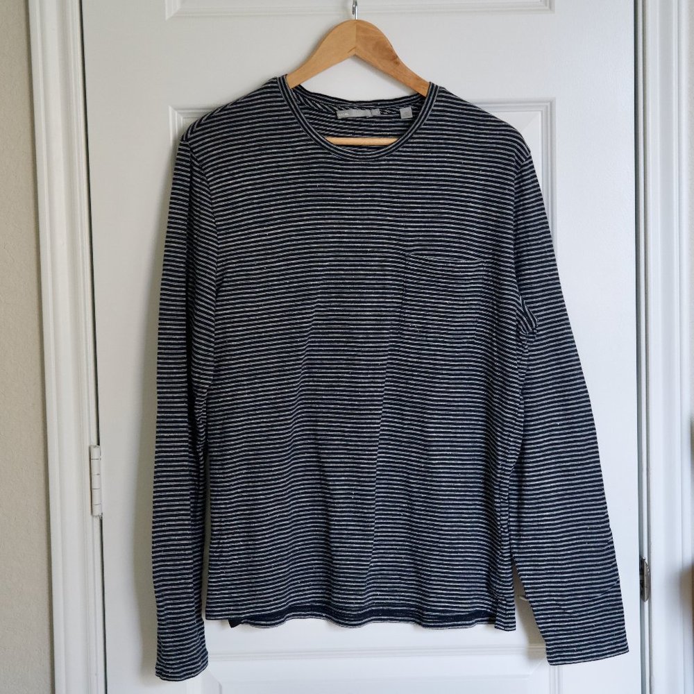 Vince Long Sleeve Striped Textured, Medium, Blue/White